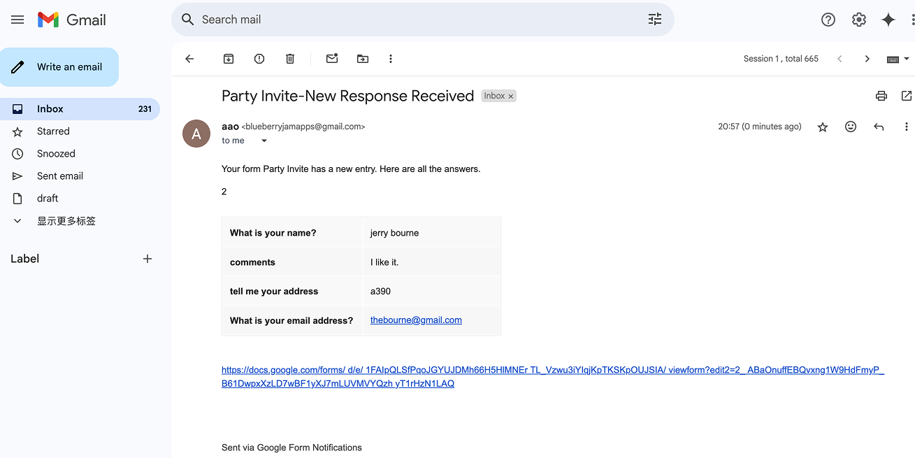 Google Forms Email