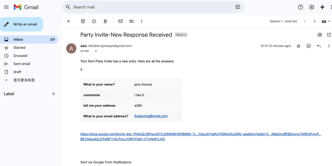 Email Google Forms