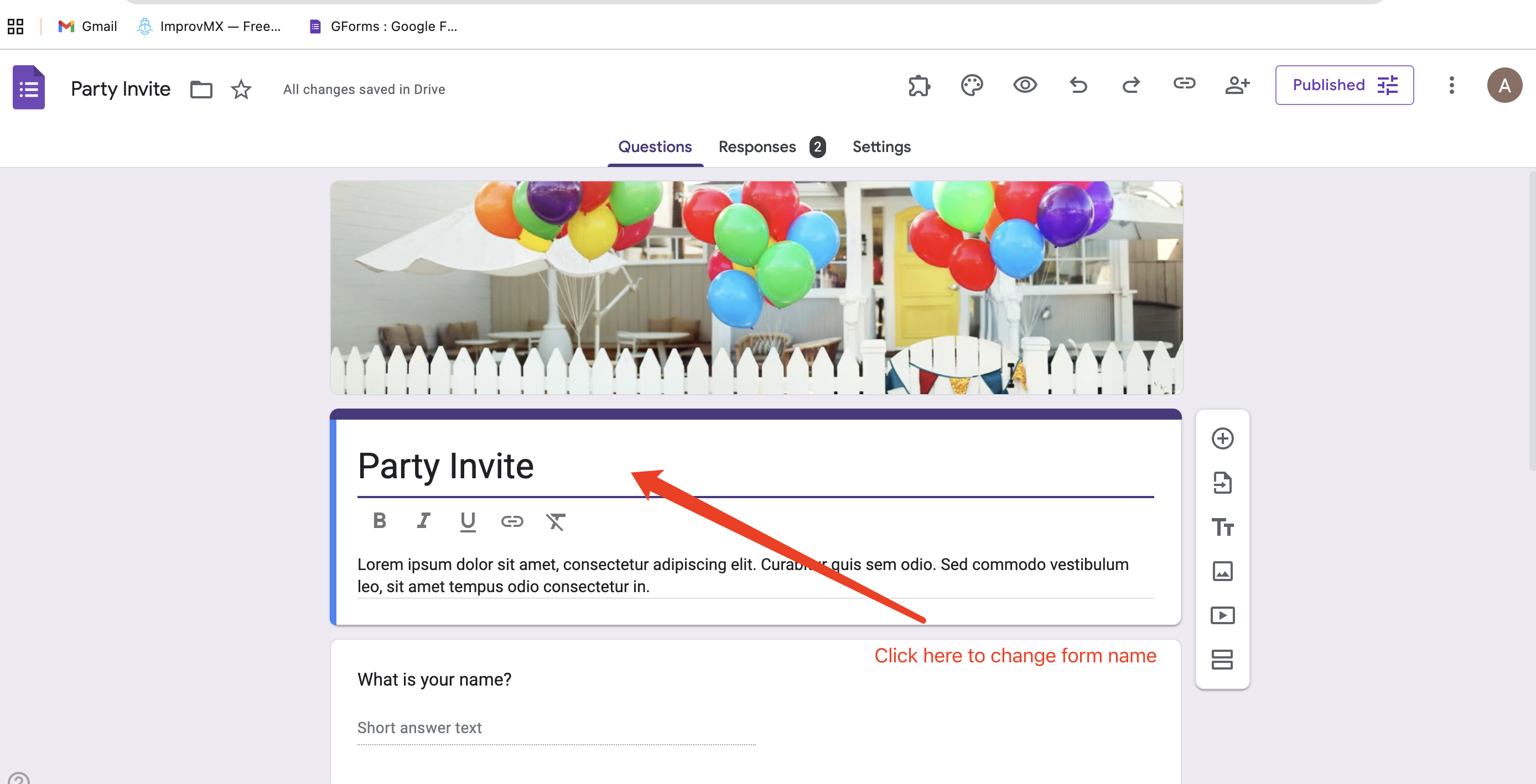 Googleフォーム名