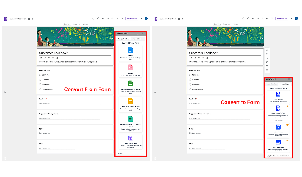 Google Forms to Doc - Two-way conversion interface with AI capabilities