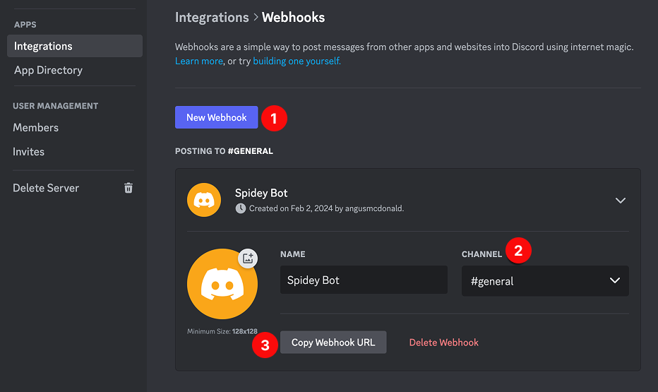 Créer un webhook dans Discord
