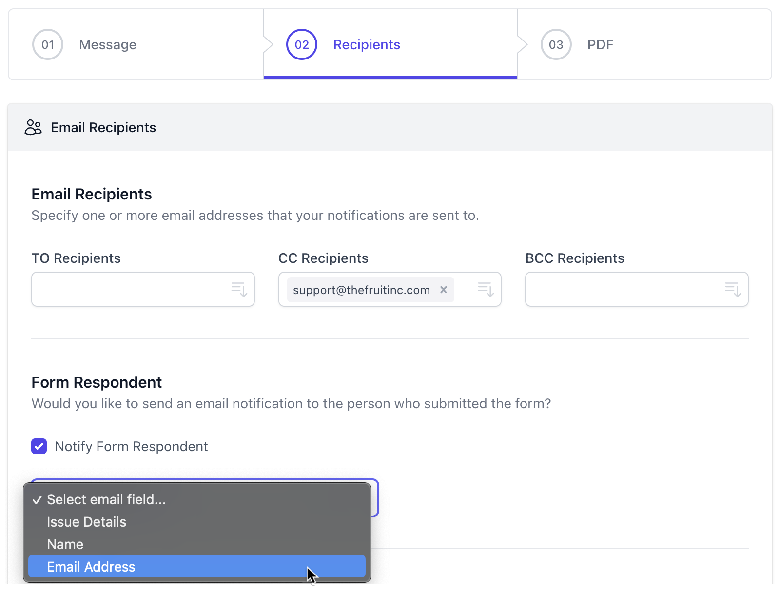 Google Forms通知のメール受信者を指定する方法