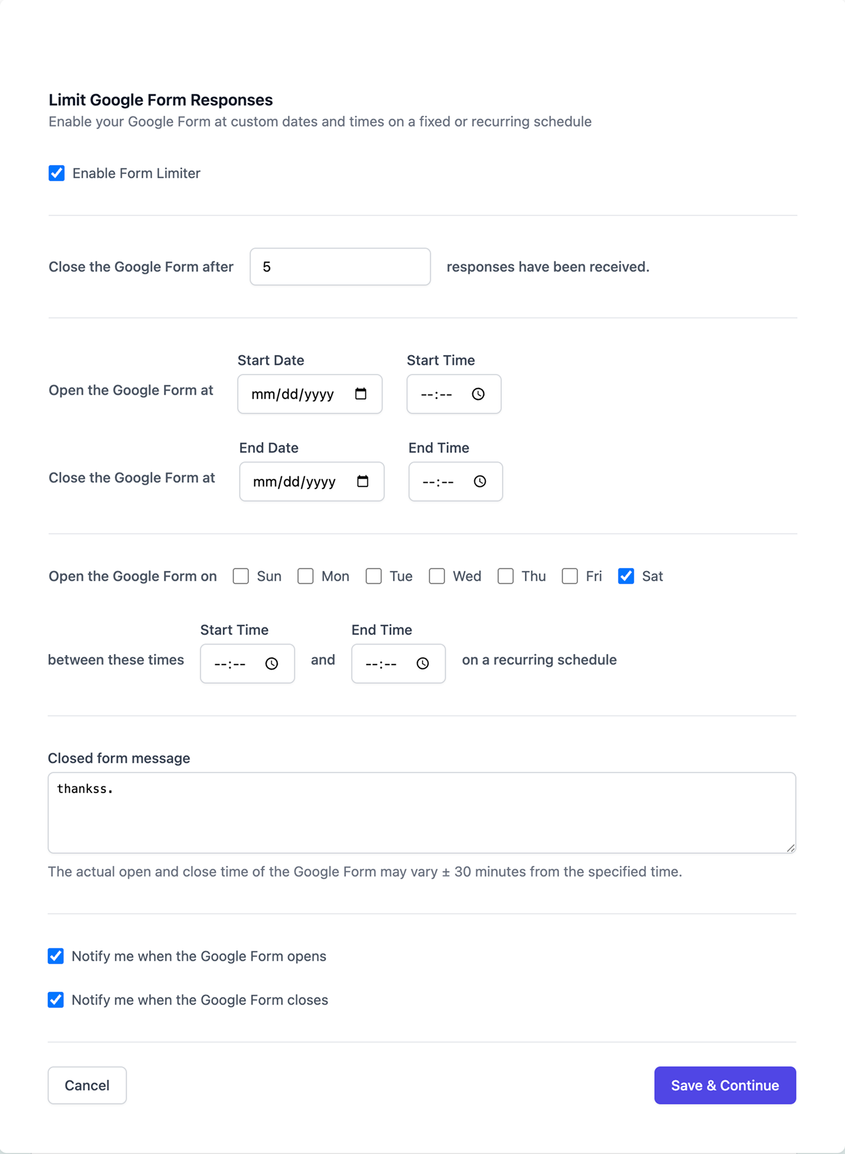 Google Formsのスケジュール設定