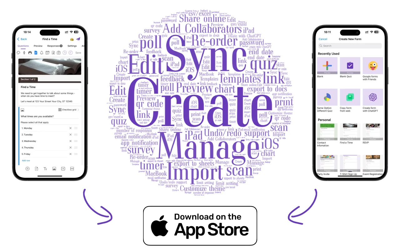 iOS App for Google Forms - 100+ Google Forms सुविधाओं और ऐड-ऑन के साथ मुख्य इंटरफ़ेस