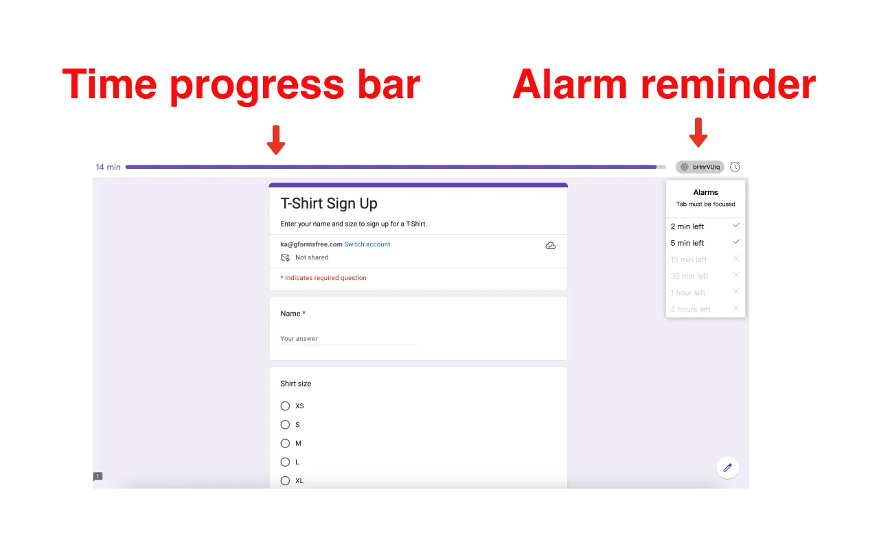 Timer for Google Forms - Alert notification screen when time limit expires