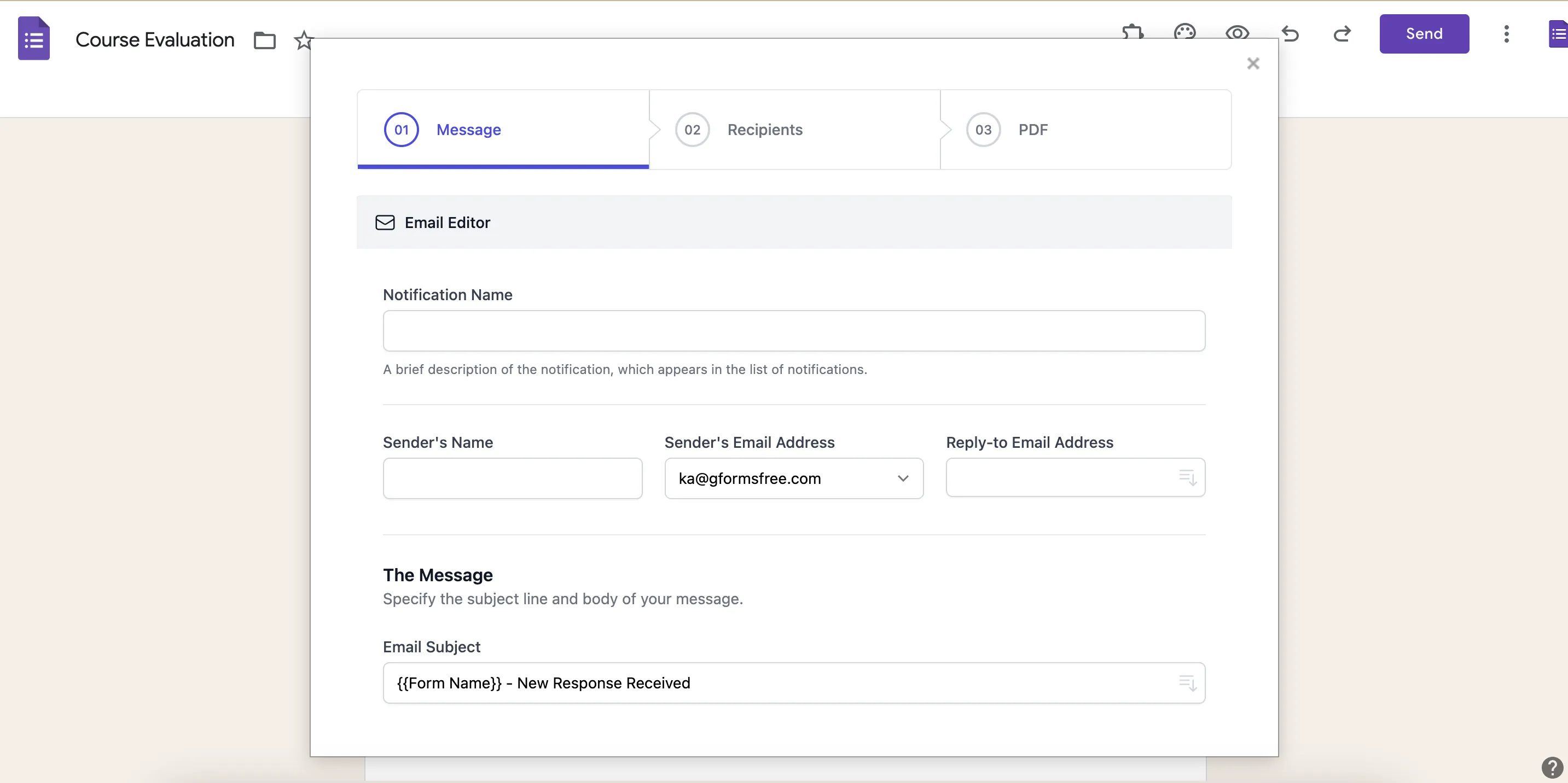 Email Notifications for Google Forms - Interfaccia principale del componente notifiche con più integrazioni