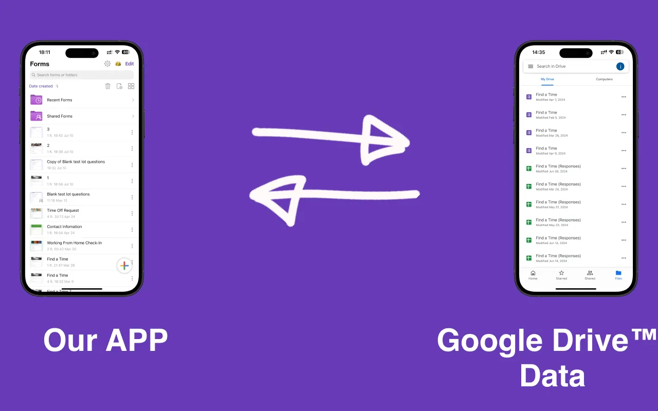 iOS App for Google Forms - ऐप और Google Drive के बीच सहज सिंक, फ़ॉर्म डेटा तक तुरंत पहुंच