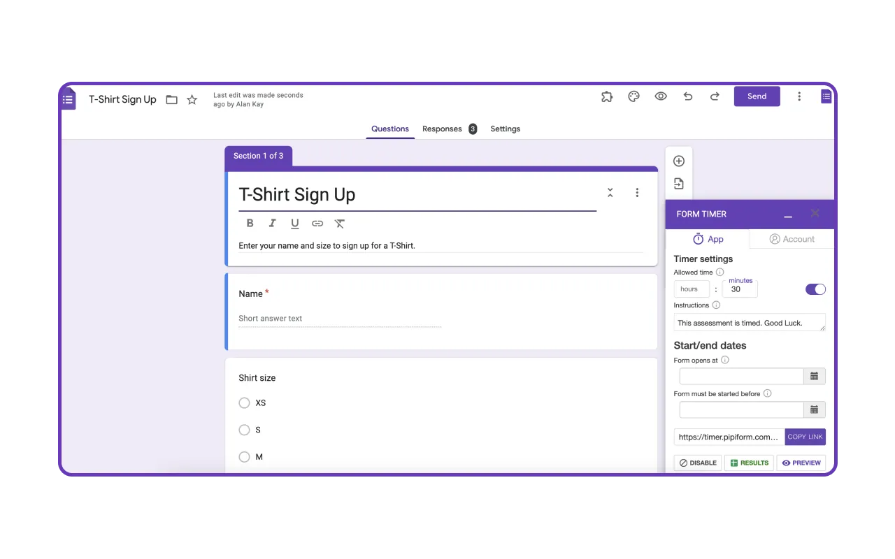 Timer for Google Forms - Countdown timer add-on for setting time limits on form submissions