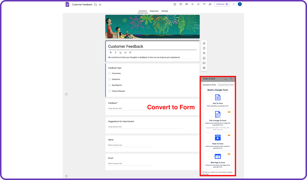 GPT for Google Forms - AI-powered form creation interface with ChatGPT integration