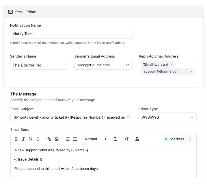إنشاء إشعار بريد إلكتروني مشروط