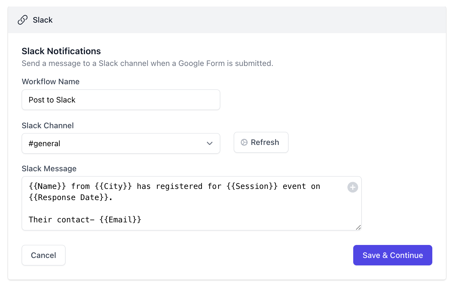 Configurer le modèle Slack