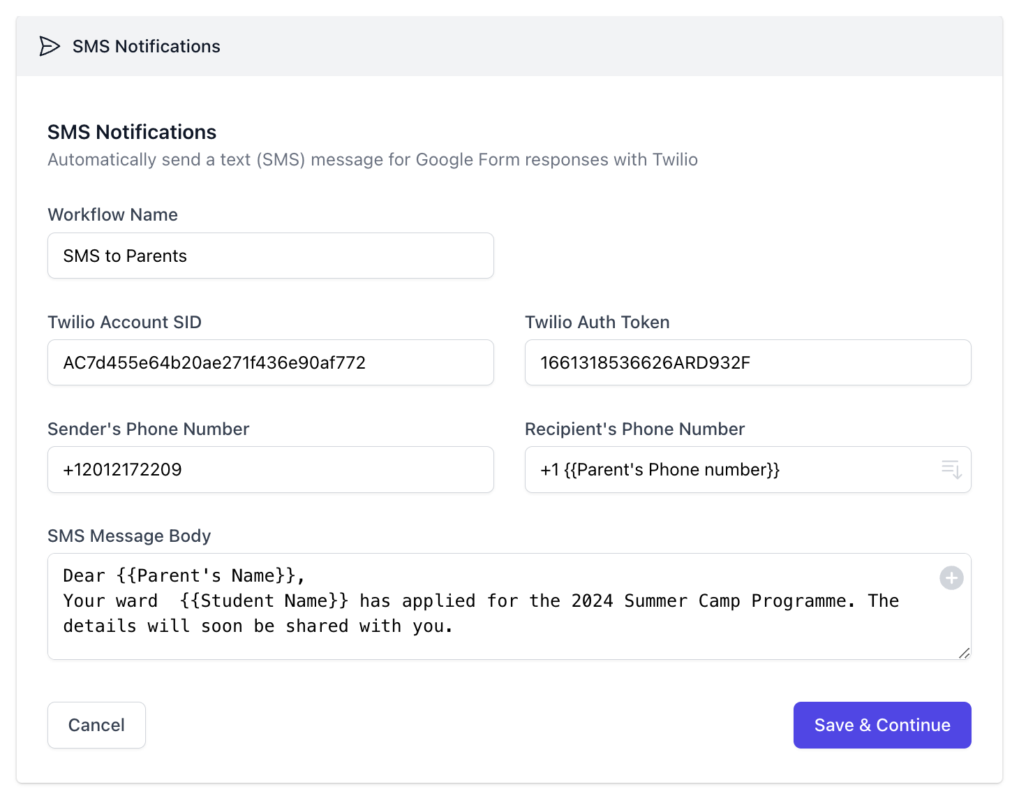 Créer un modèle de SMS