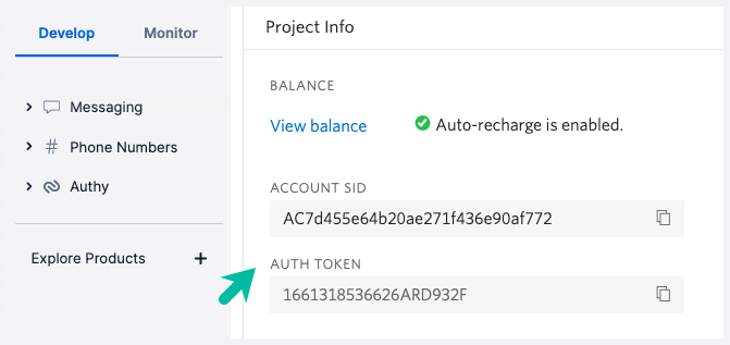 SID de compte et Token Twilio