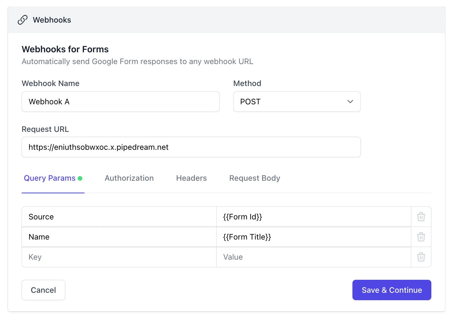 Webhook Formulär URL