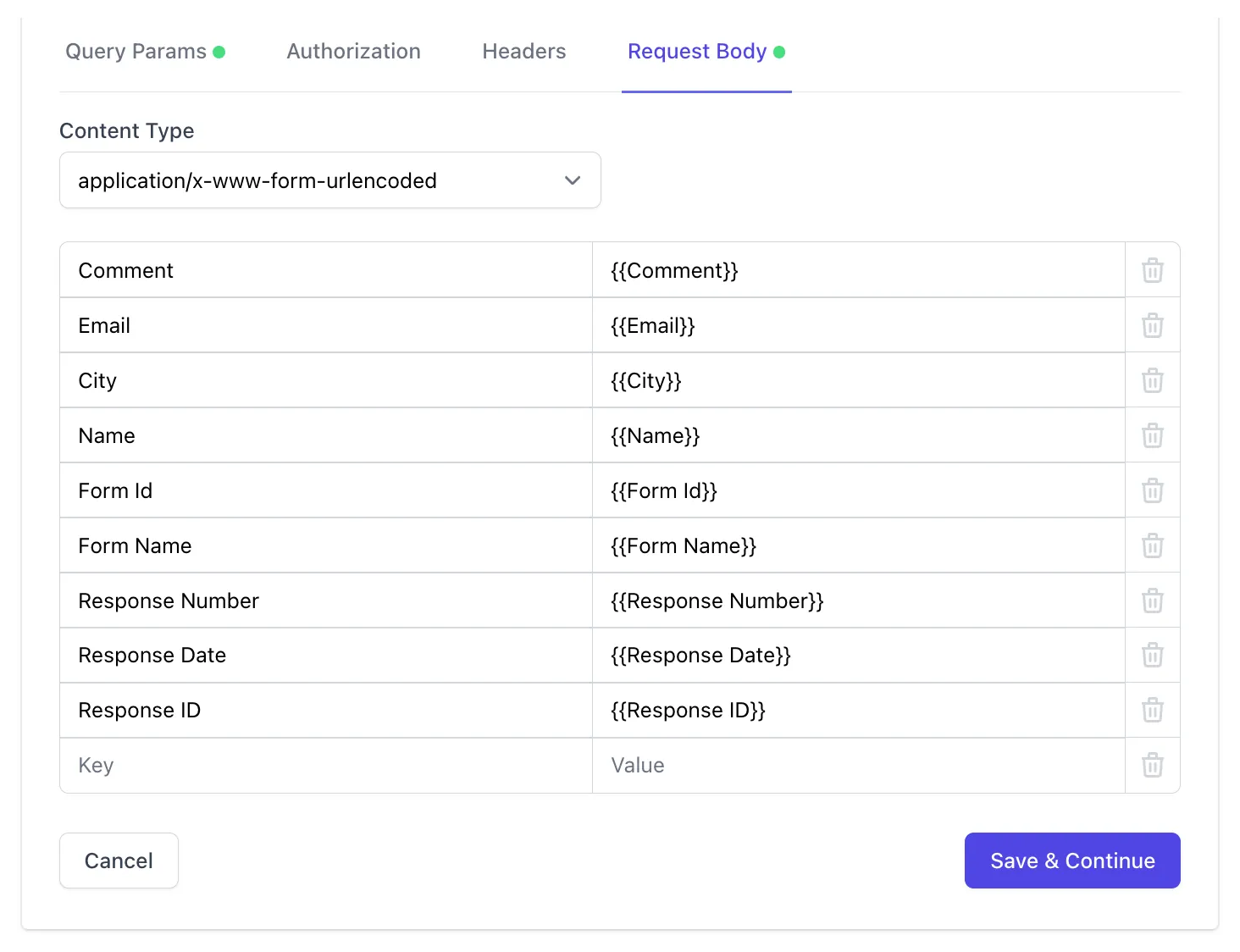 جسم طلب webhook